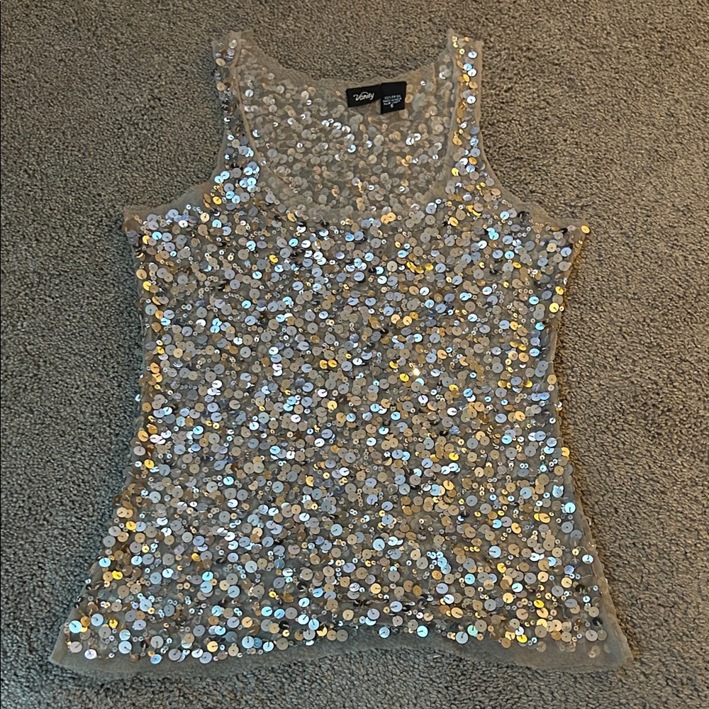 Vanity Sequin Tank Top - Silver and Gold